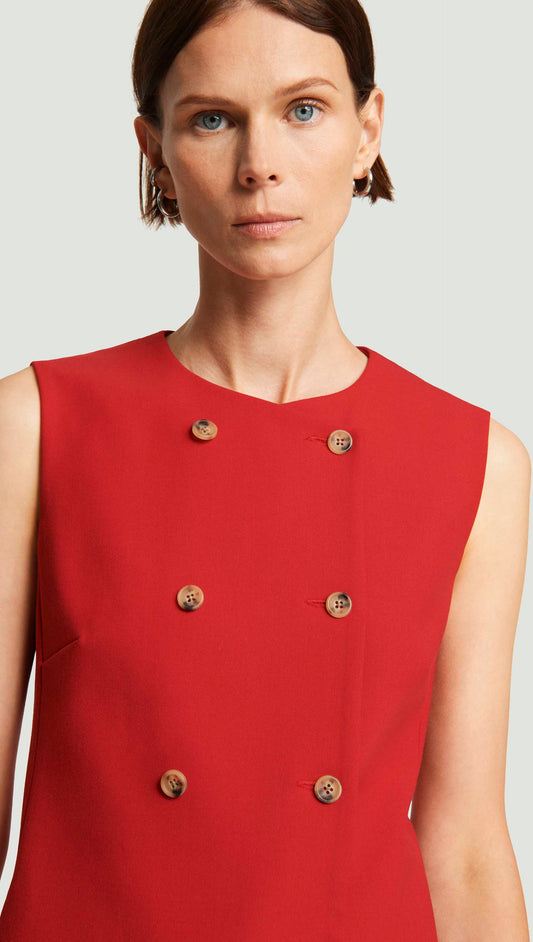 Mini Double-Breasted Dress in Heavy Wool Twill | Ruby Red