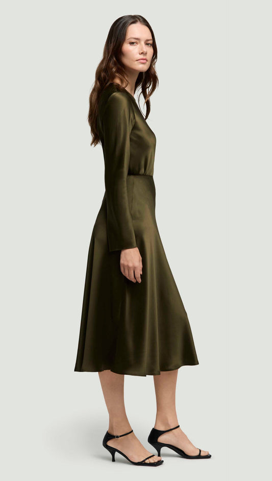 Bias Midi Skirt in Silk Charmeuse | Basil