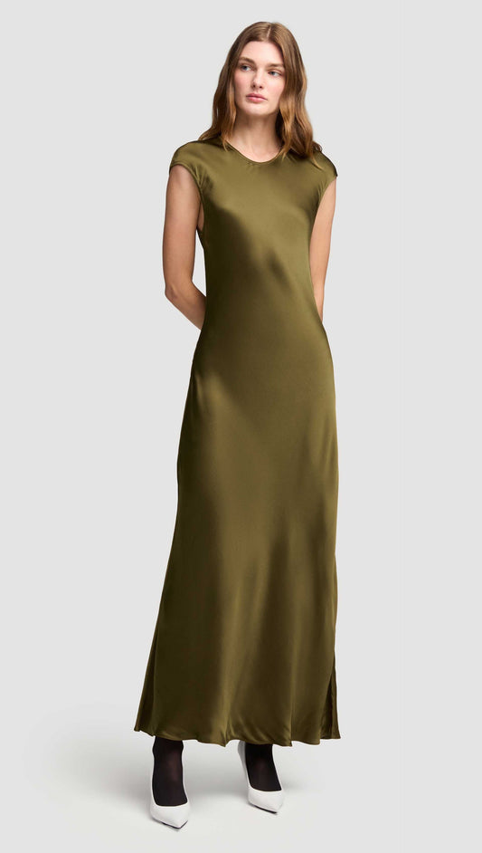 Bias Dress in Viscose Satin | Olive
