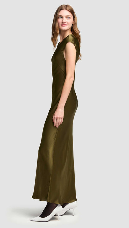 Bias Dress in Viscose Satin | Olive