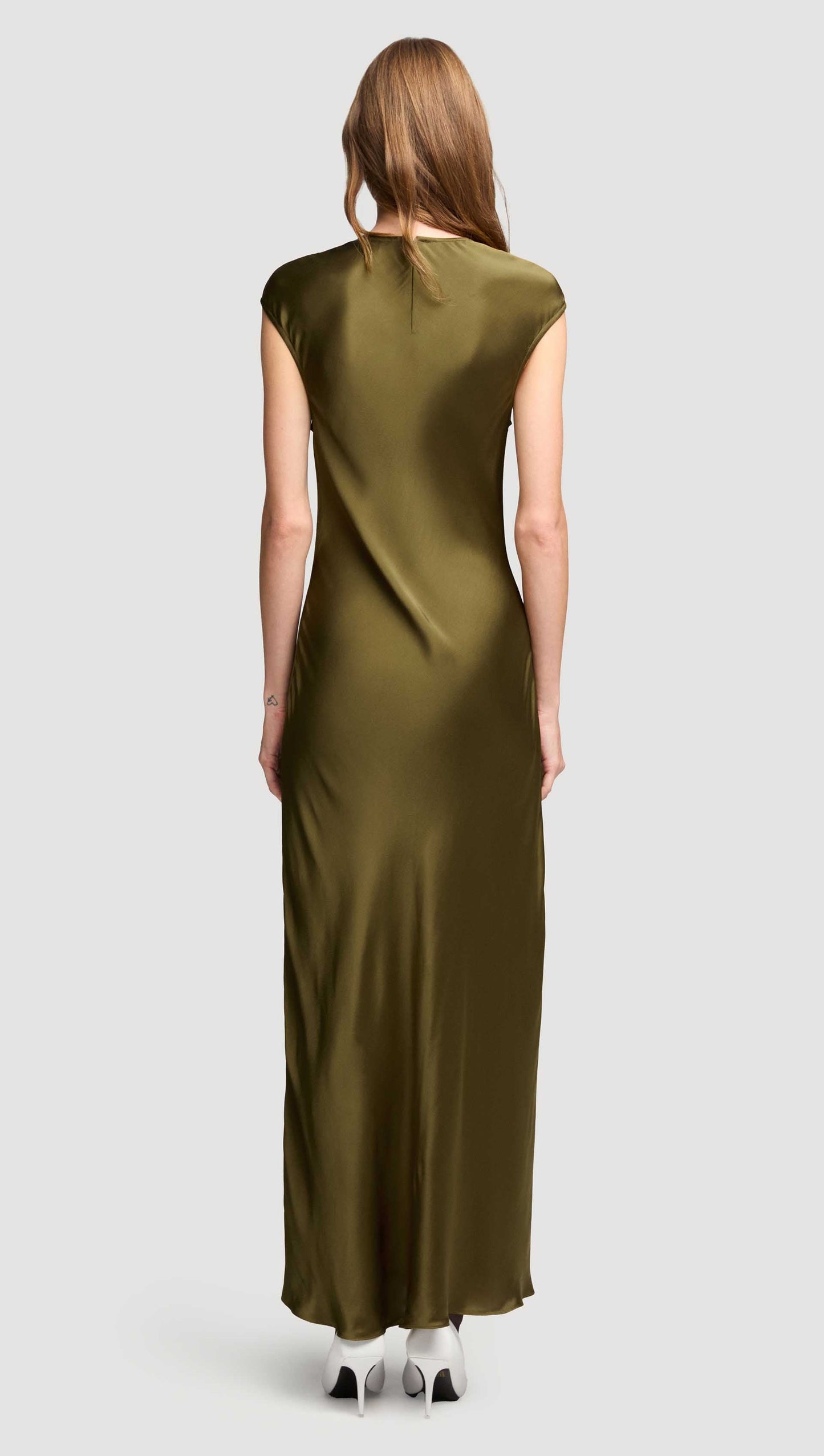 Bias Dress in Viscose Satin | Olive