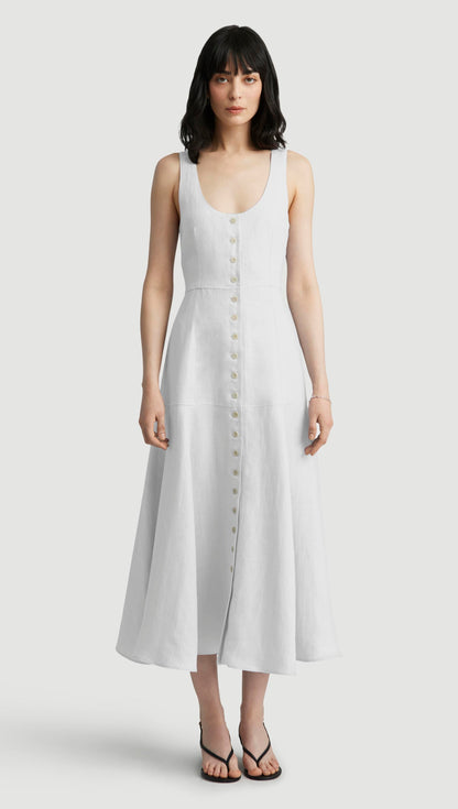 Marcy Dress in Cotton Sateen | White