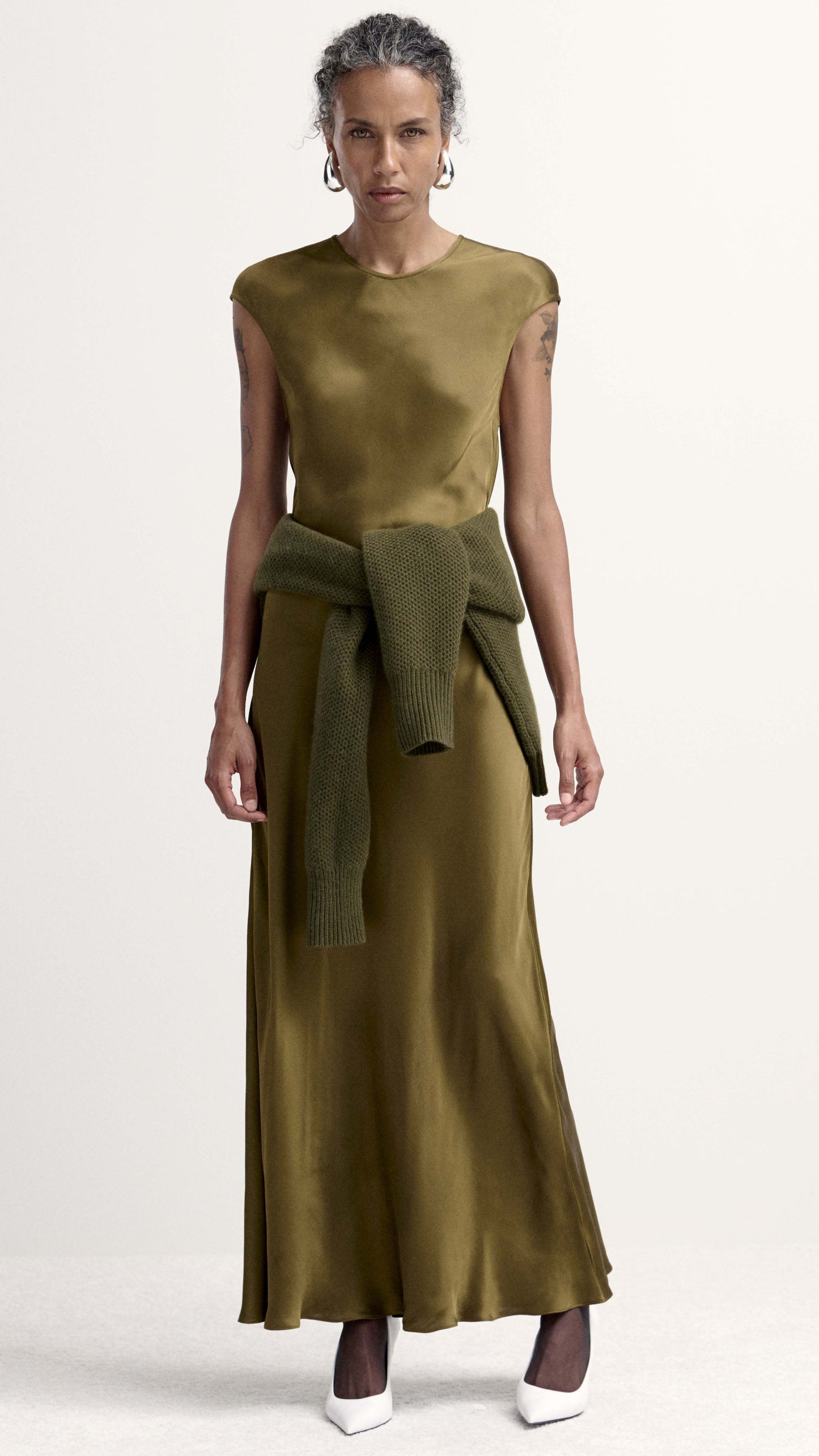 Bias Dress in Viscose Satin | Olive