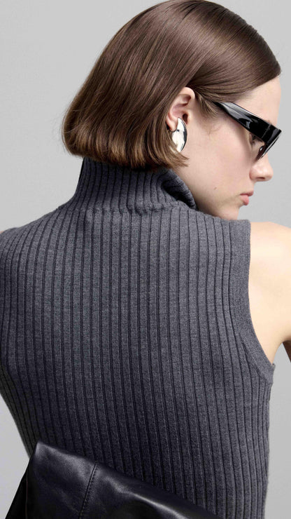 Sleeveless Turtleneck in Stretch Wool | Grey