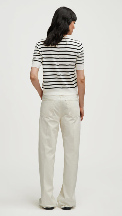 Fine Knit Shortsleeve in Wool Silk | White/Black Stripe