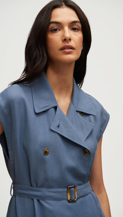 Trench Dress in Viscose Linen Twill | Powder Blue