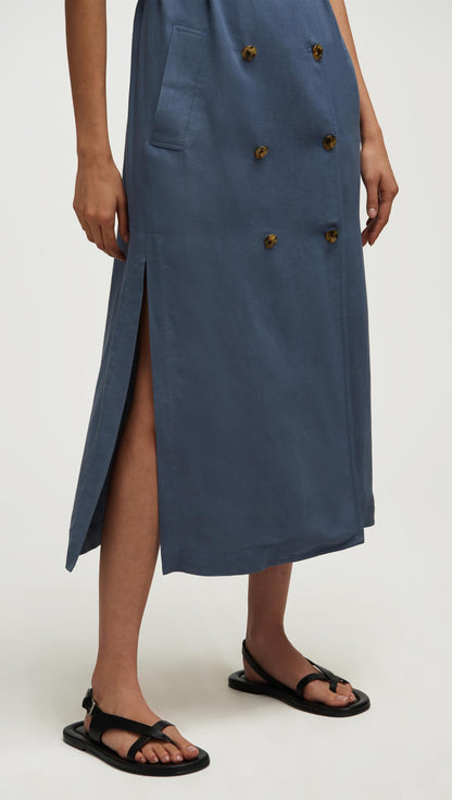 Trench Dress in Viscose Linen Twill | Powder Blue
