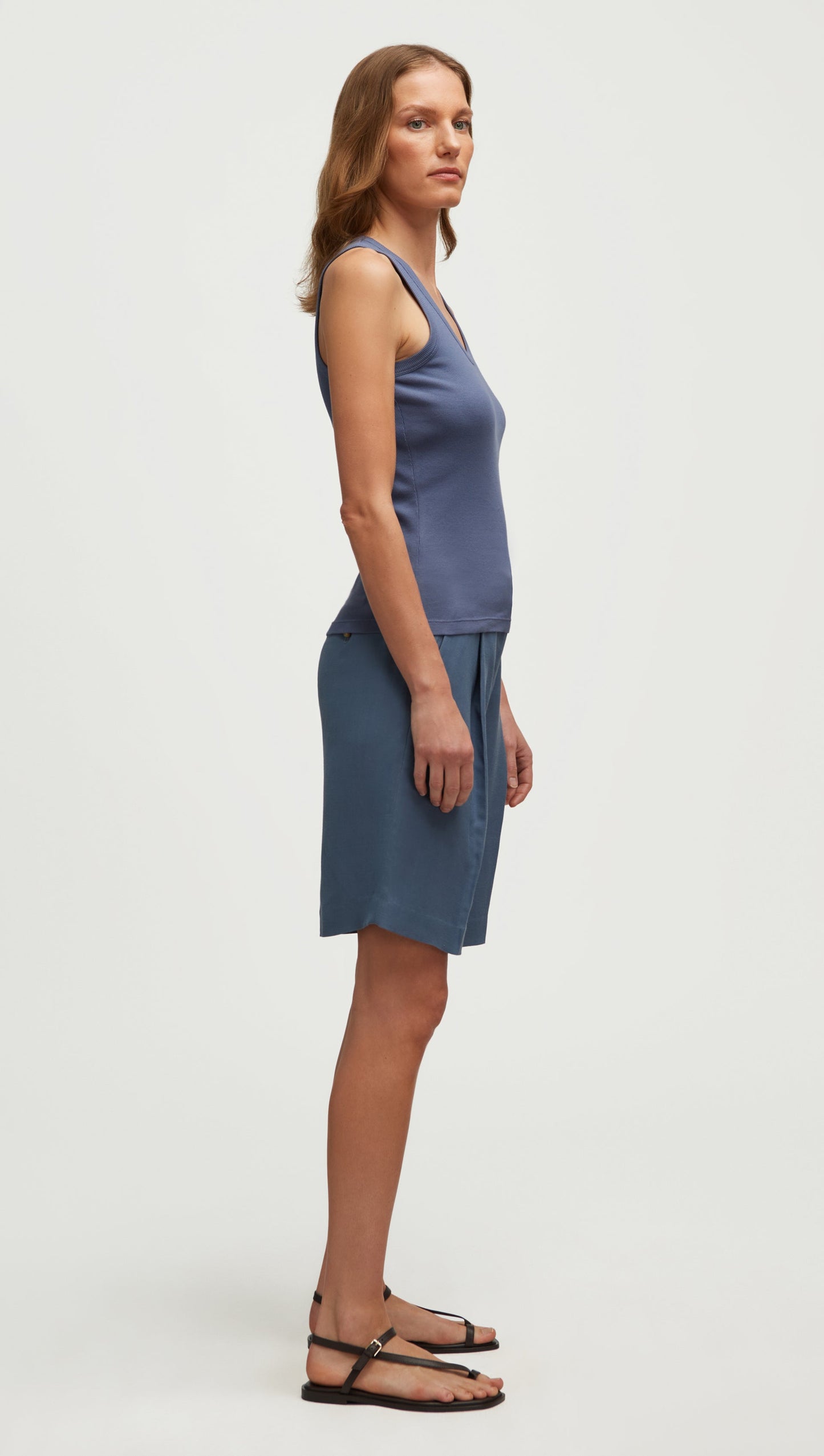 Ribbed Tank in Cotton Elastane | Powder Blue