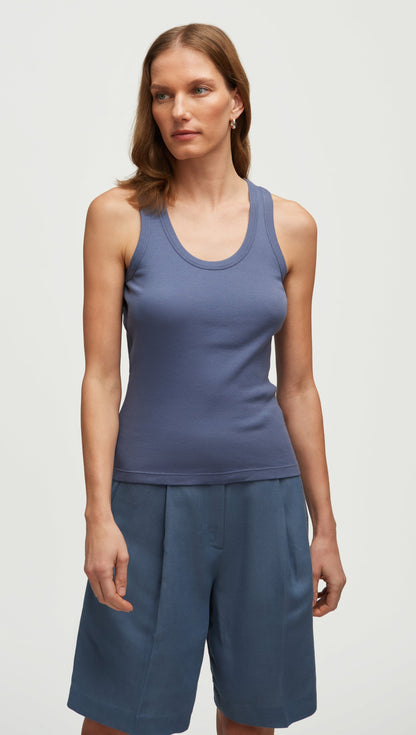 Ribbed Tank in Cotton Elastane | Powder Blue