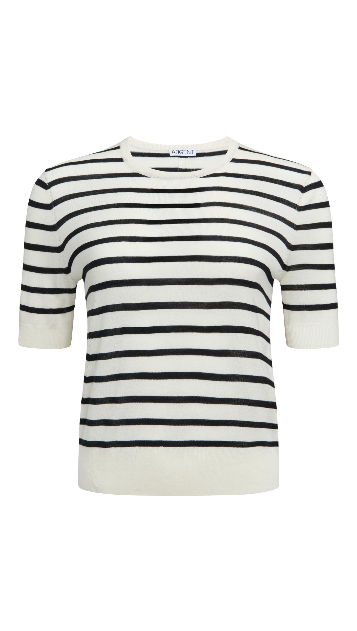 Fine Knit Shortsleeve in Wool Silk | White/Black Stripe