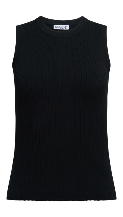 Ribbed Knit Tank in Viscose Polyester | Black