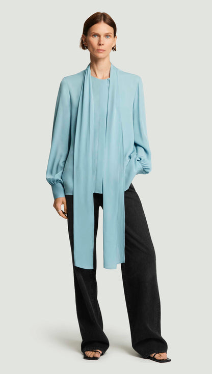 Bow Blouse in Double Georgette | Baby Blue