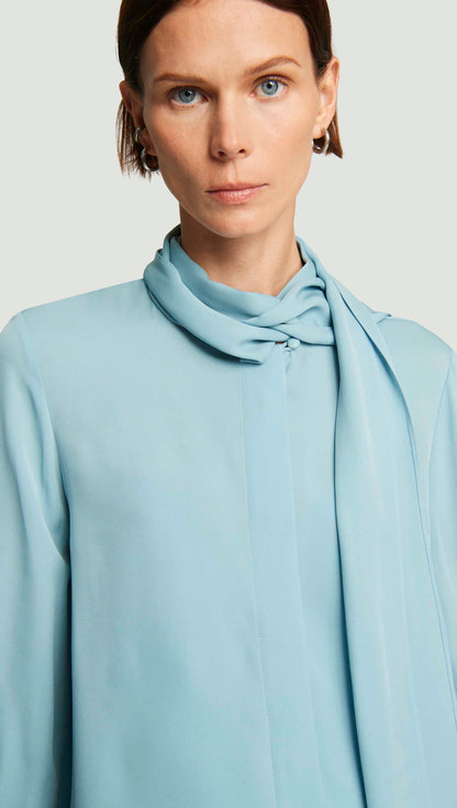 Bow Blouse in Double Georgette | Baby Blue