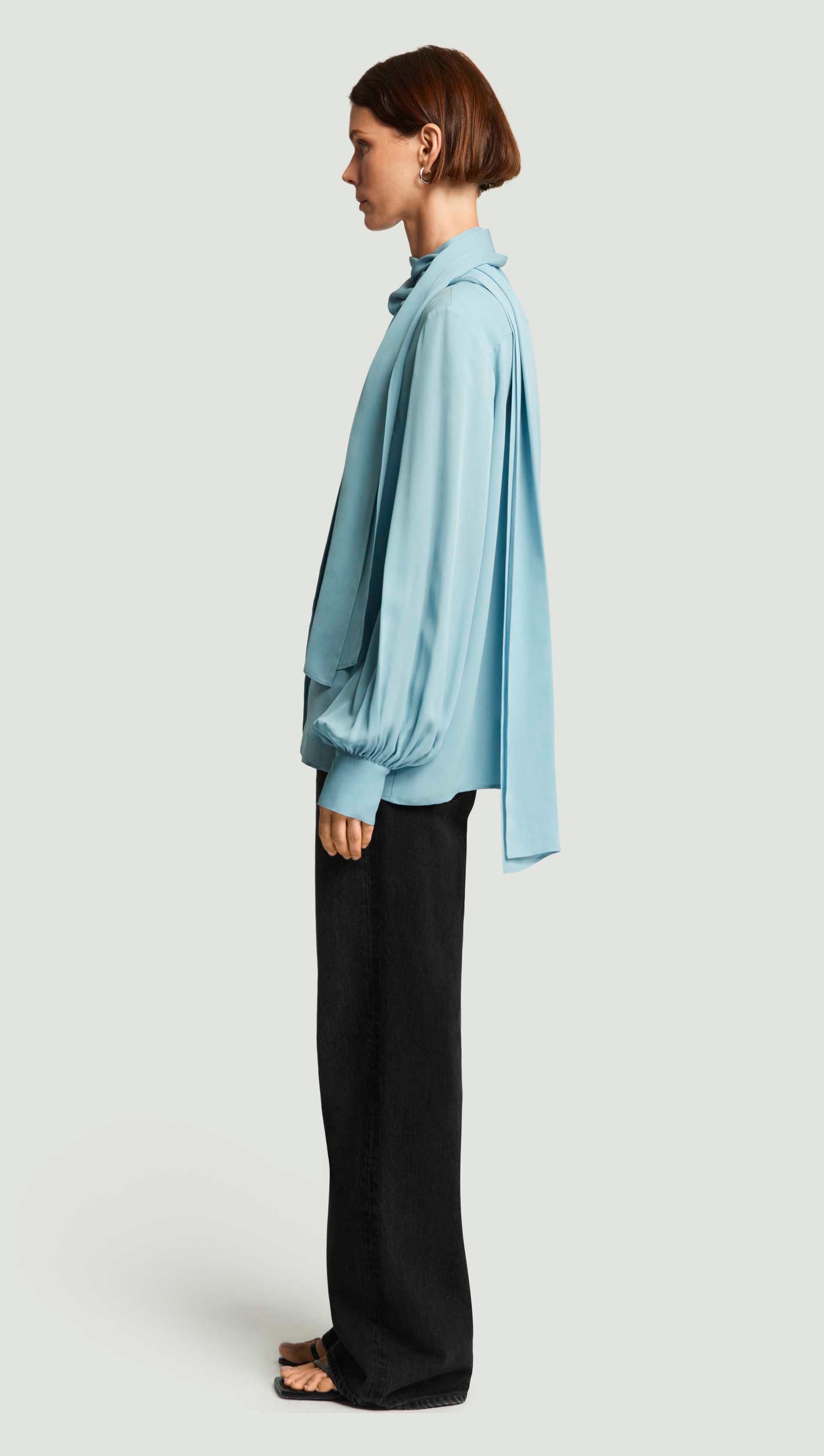 Bow Blouse in Double Georgette | Baby Blue