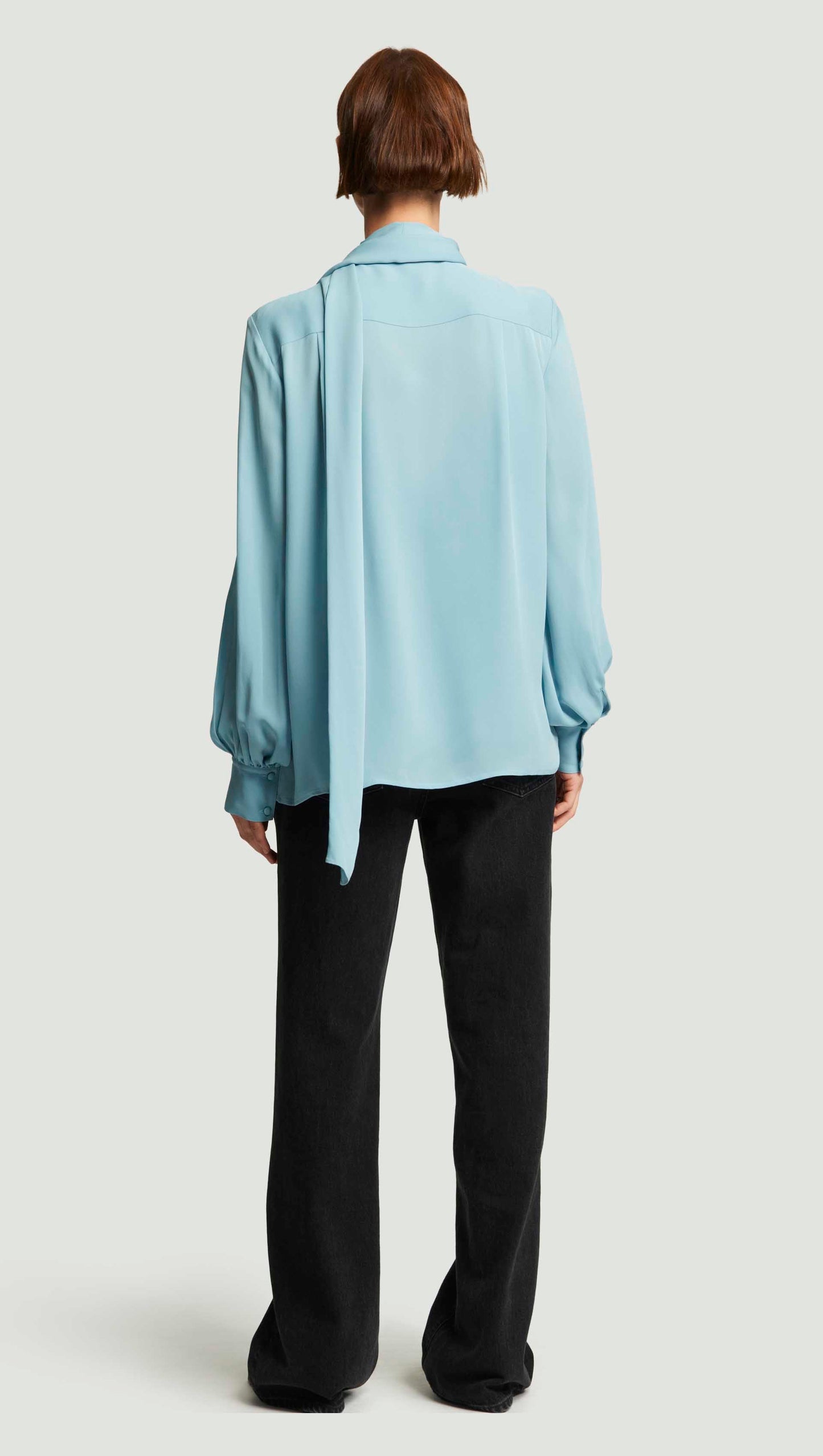 Bow Blouse in Double Georgette | Baby Blue