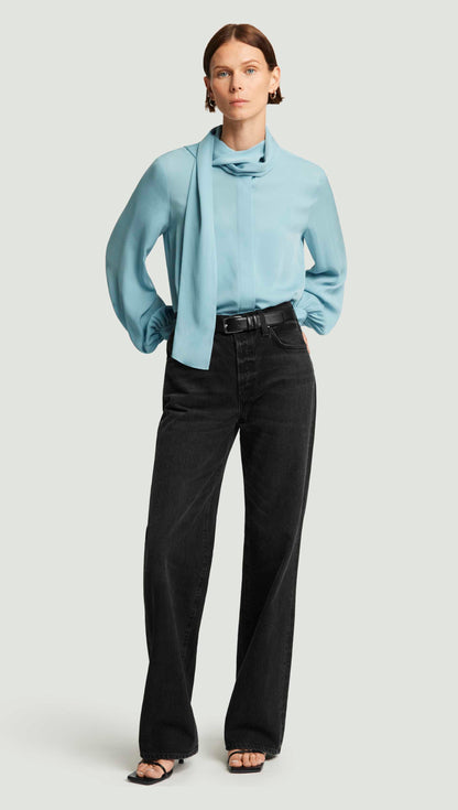 Bow Blouse in Double Georgette | Baby Blue
