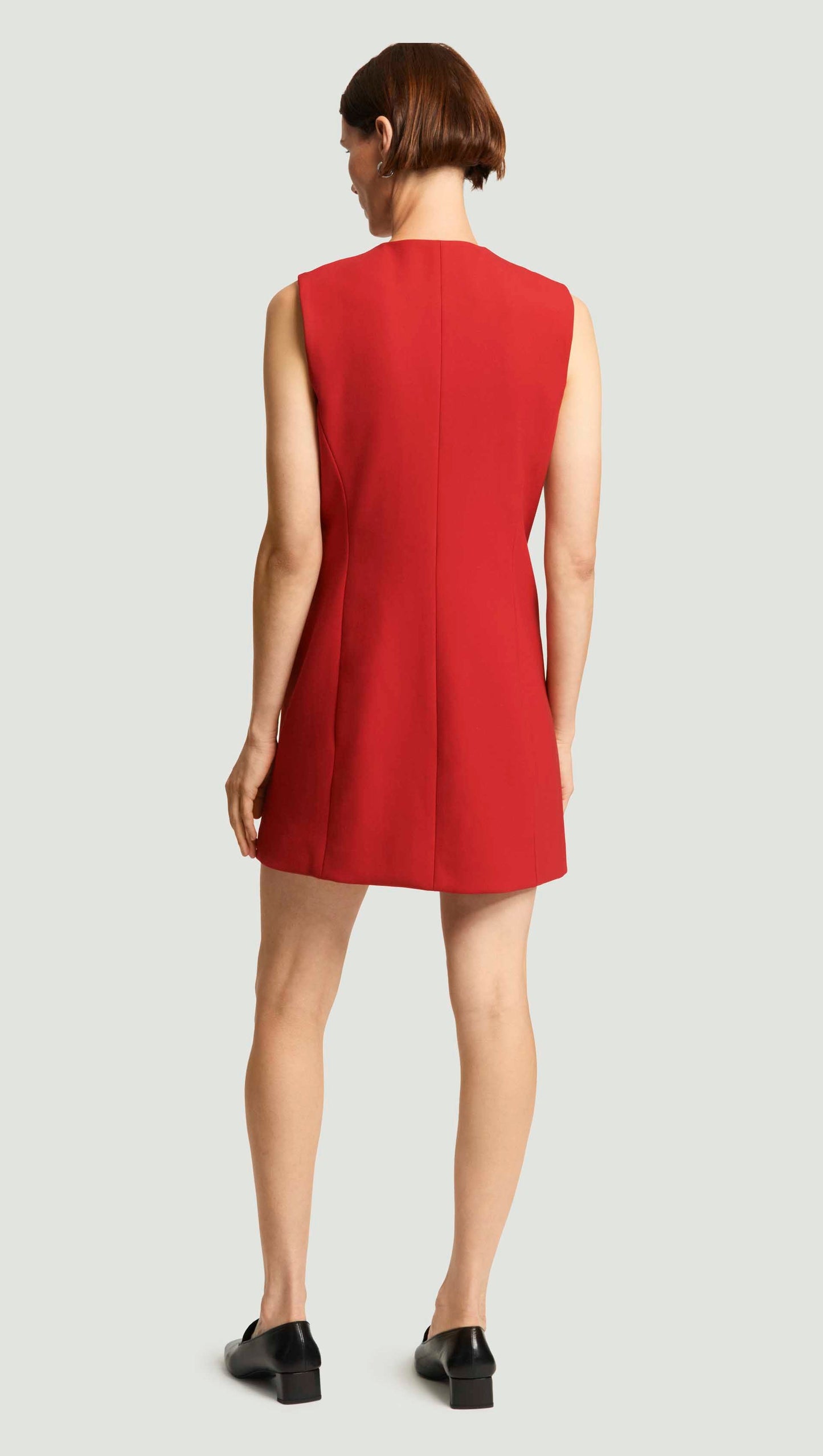Mini Double-Breasted Dress in Heavy Wool Twill | Ruby Red