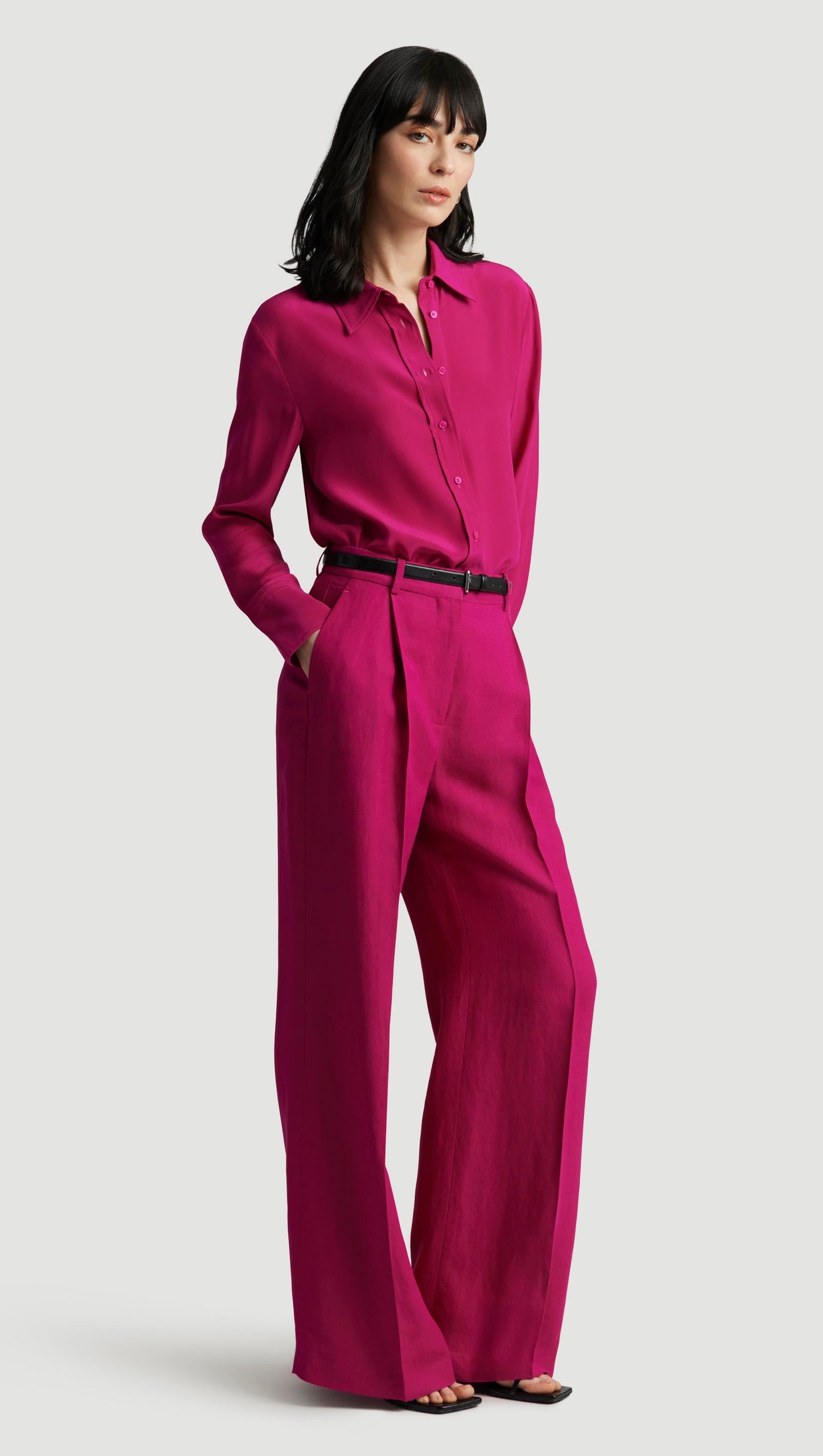 Slim Blouse in Silk Charmeuse | Fuchsia