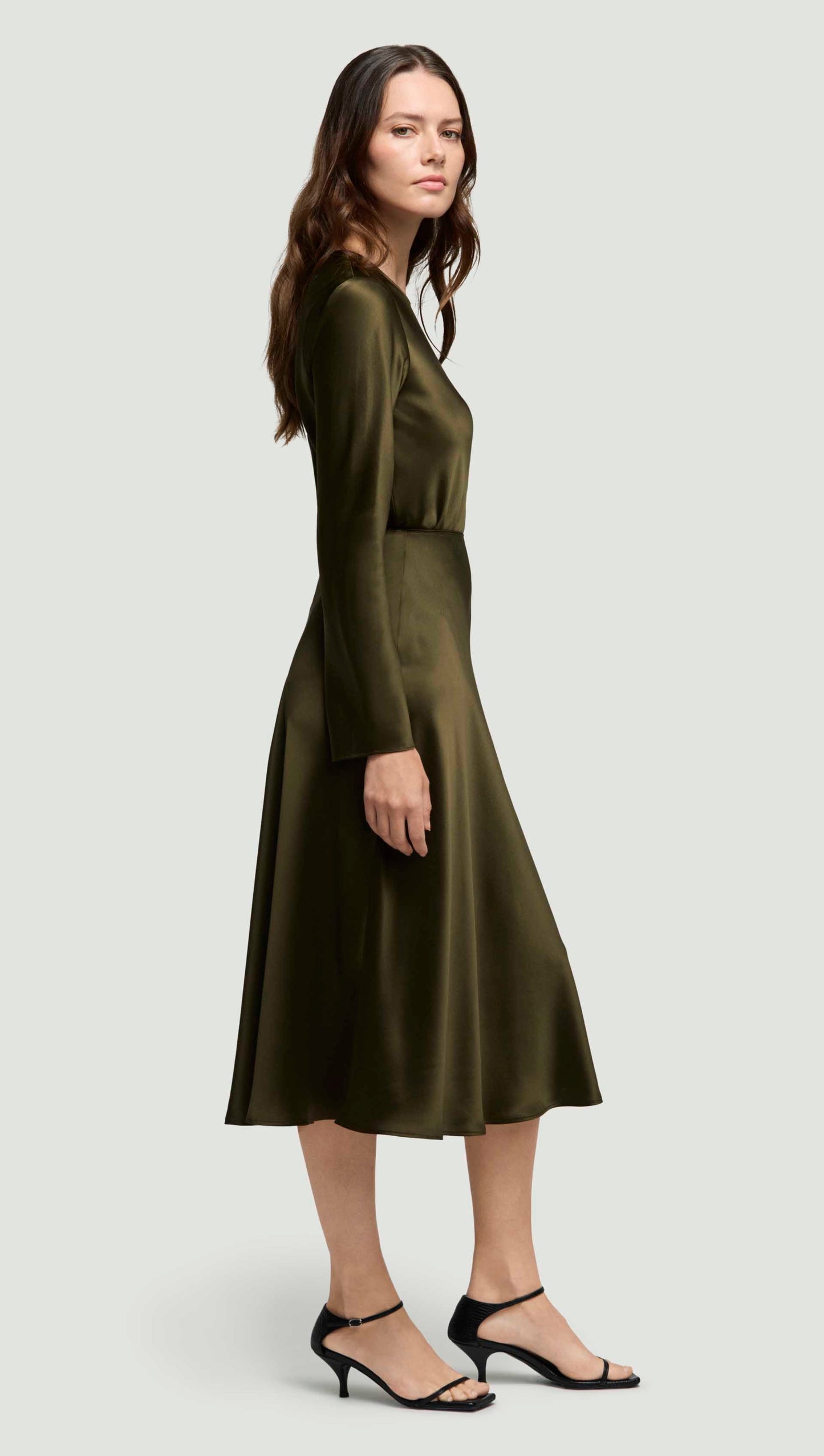 Bias Midi Skirt in Silk Charmeuse | Basil