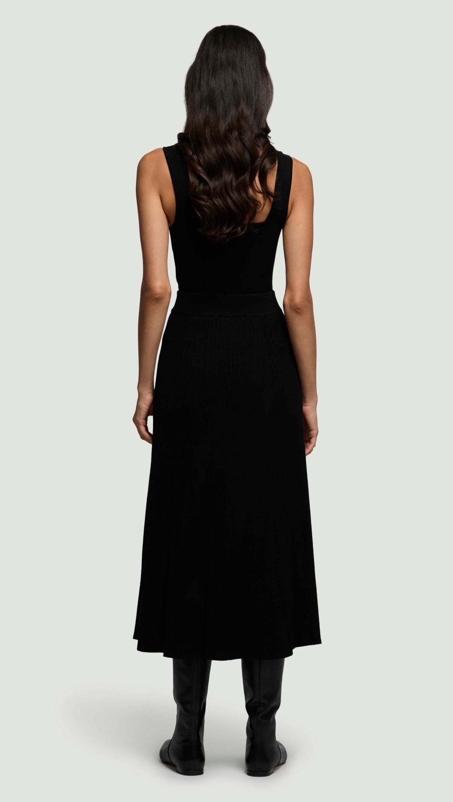 Ribbed Flare Skirt in Variegated Rib Stretch | Black