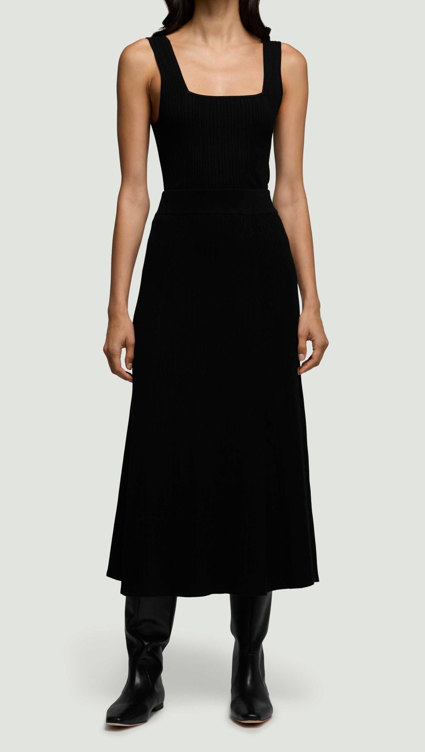 Ribbed Flare Skirt in Variegated Rib Stretch | Black