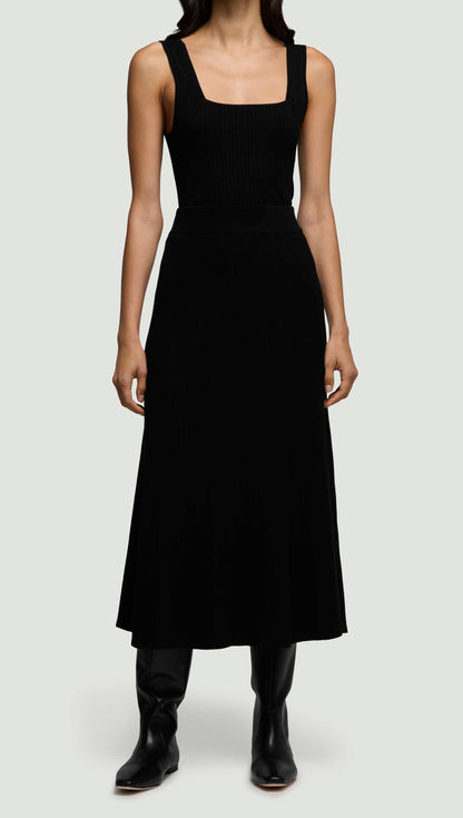 Ribbed Flare Skirt in Variegated Rib Stretch | Black