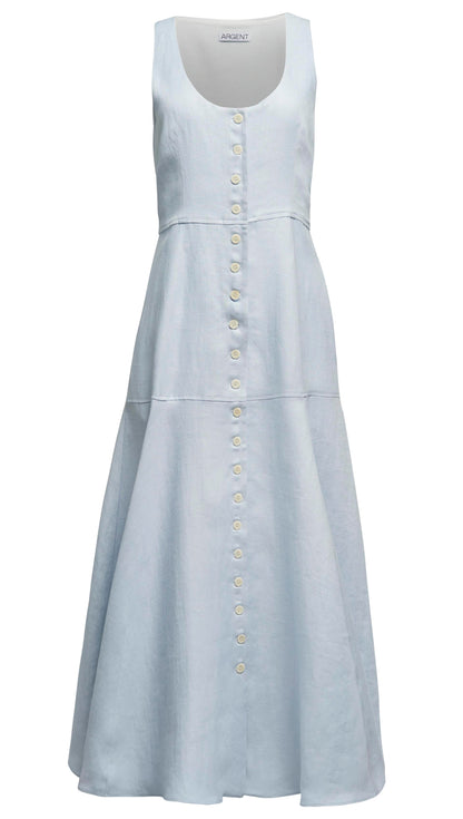 Marcy Dress in Linen Twill | Glacier