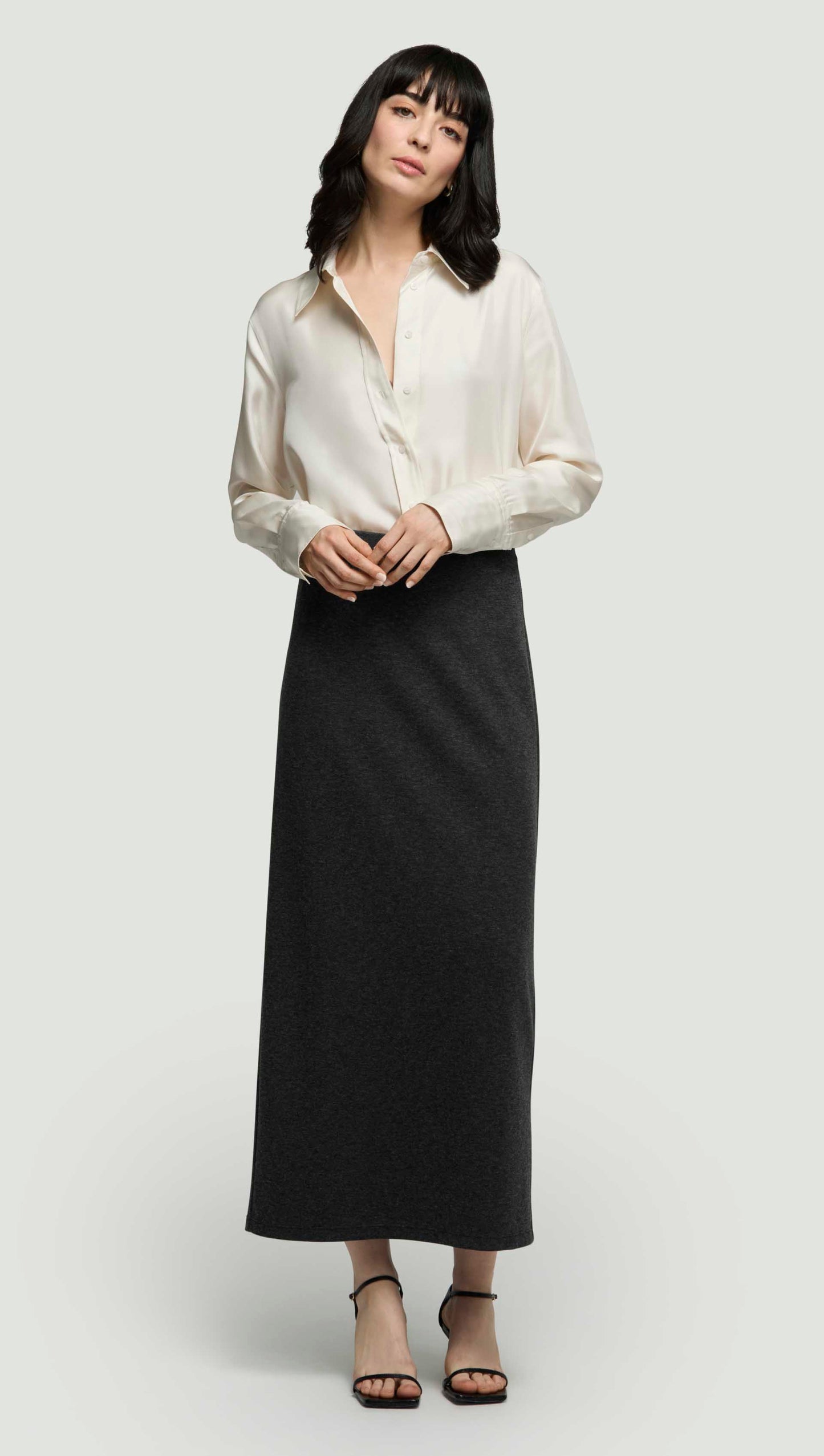 Slim Skirt in Wool Jersey | Dark Grey Melange