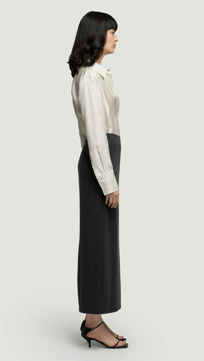 Slim Skirt in Wool Jersey | Dark Grey Melange