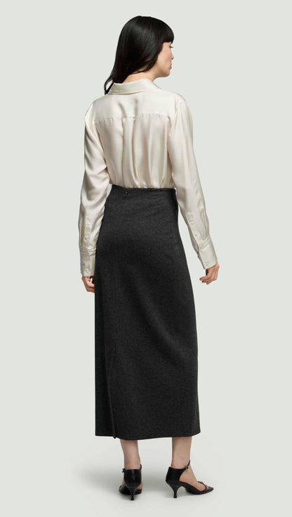 Slim Skirt in Wool Jersey | Dark Grey Melange