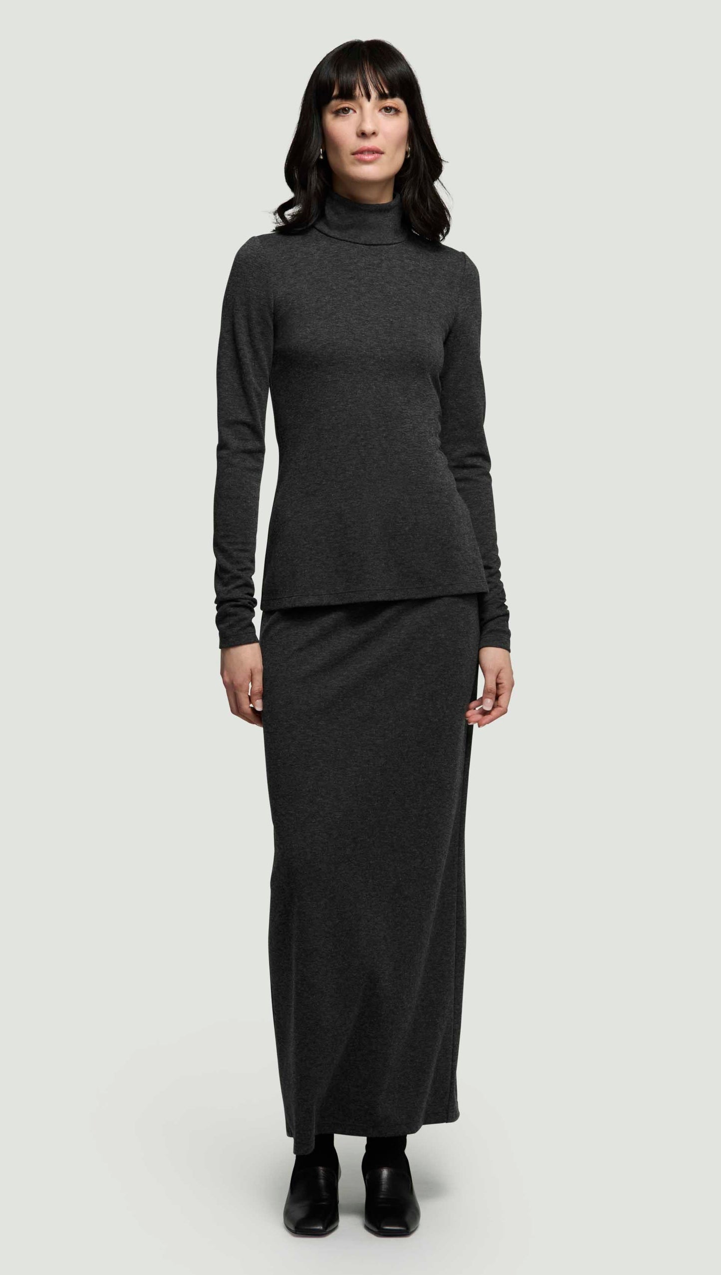 Slim Skirt in Wool Jersey | Dark Grey Melange