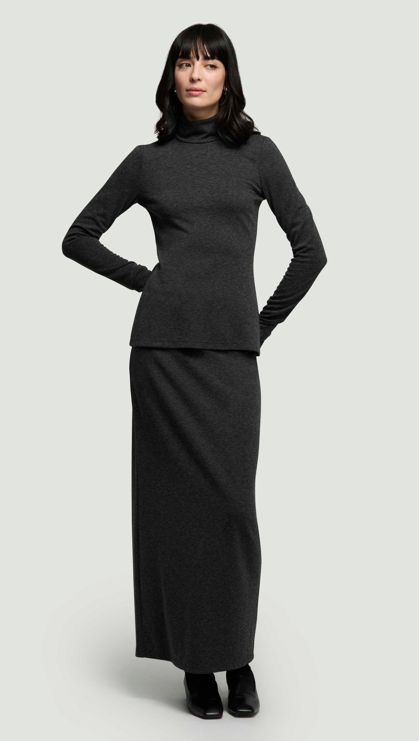 Slim Skirt in Wool Jersey | Dark Grey Melange