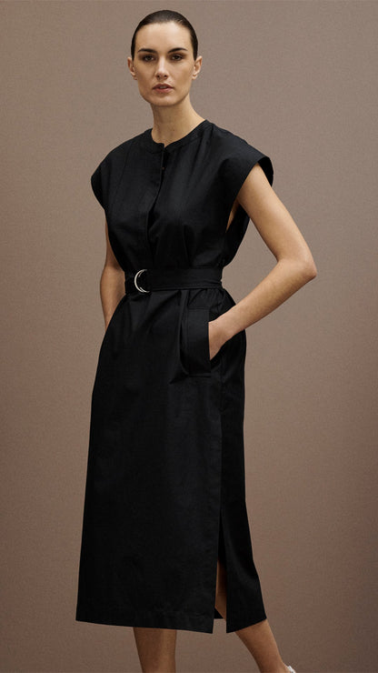 Bib Dress in Cotton Twill | Black