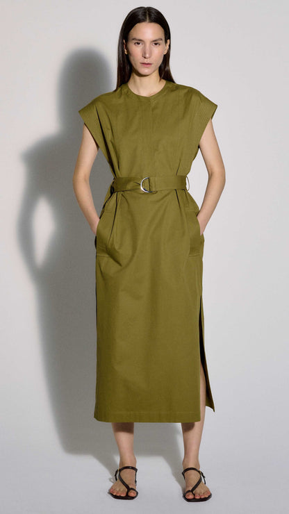 Bib Dress in Cotton Twill | Mushroom