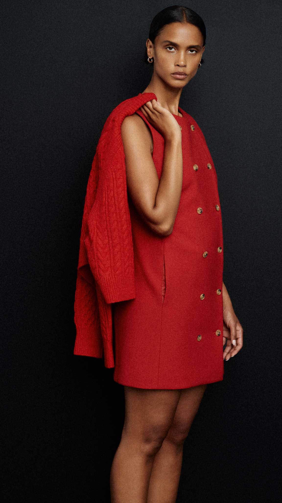 Mini Double-Breasted Dress in Heavy Wool Twill | Ruby Red