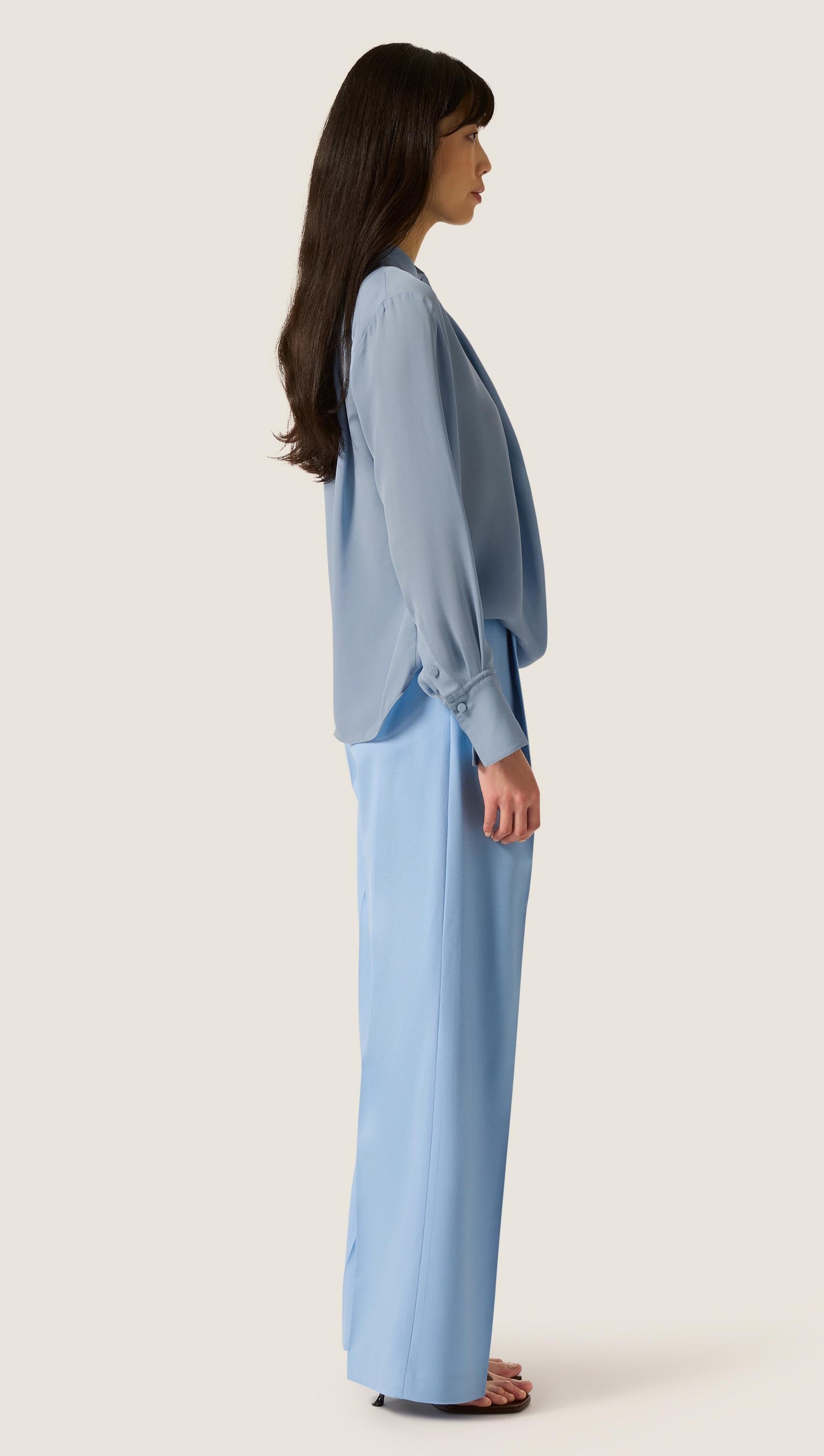 Cowl Neck Blouse in Double Georgette | Tufts Blue