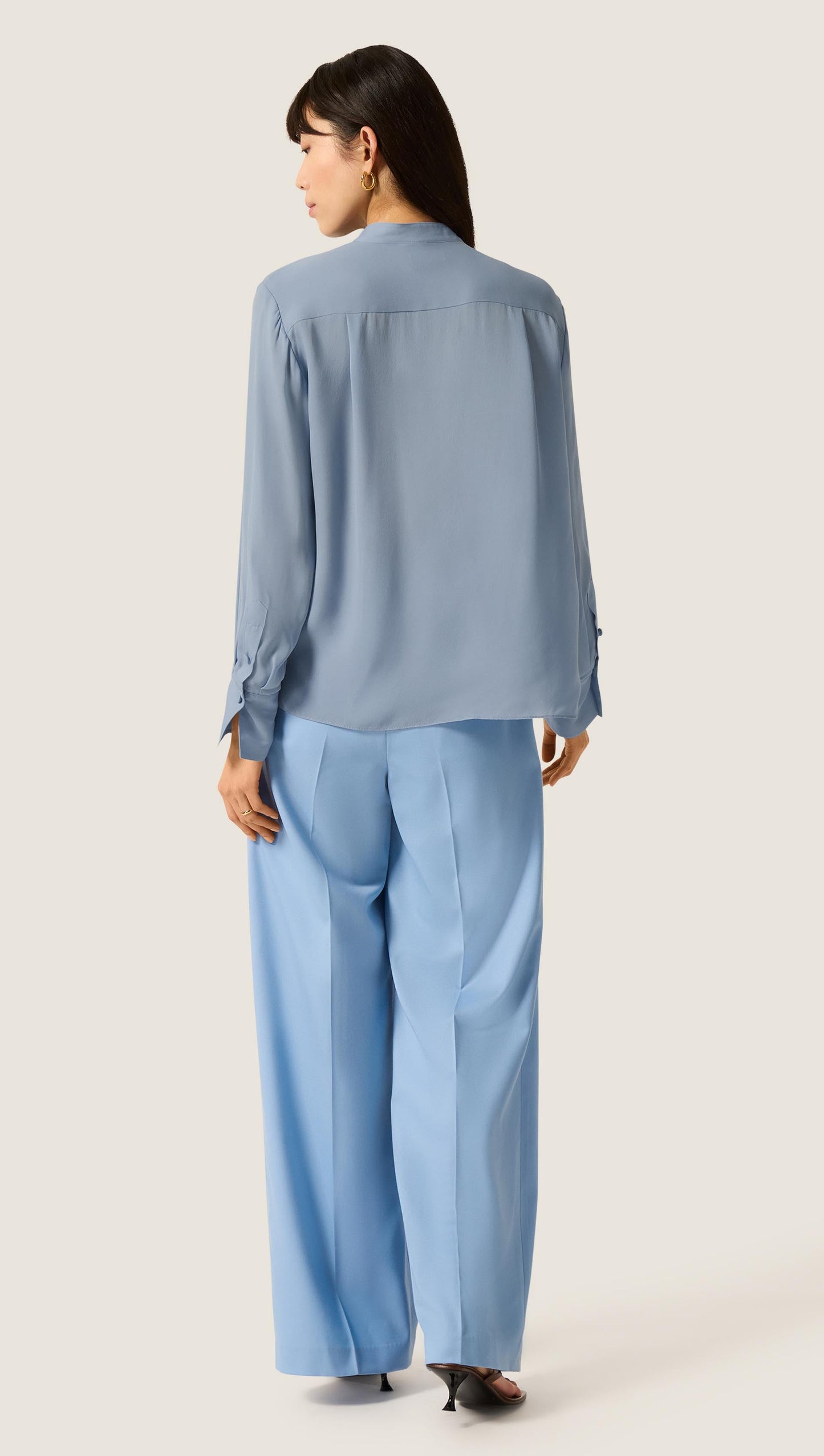 Cowl Neck Blouse in Double Georgette | Tufts Blue