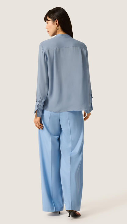 Cowl Neck Blouse in Double Georgette | Tufts Blue