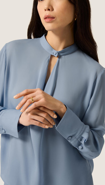 Cowl Neck Blouse in Double Georgette | Tufts Blue
