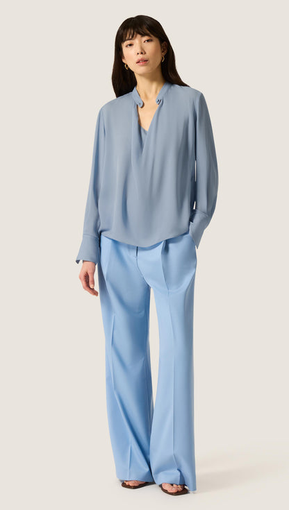 Cowl Neck Blouse in Double Georgette | Tufts Blue