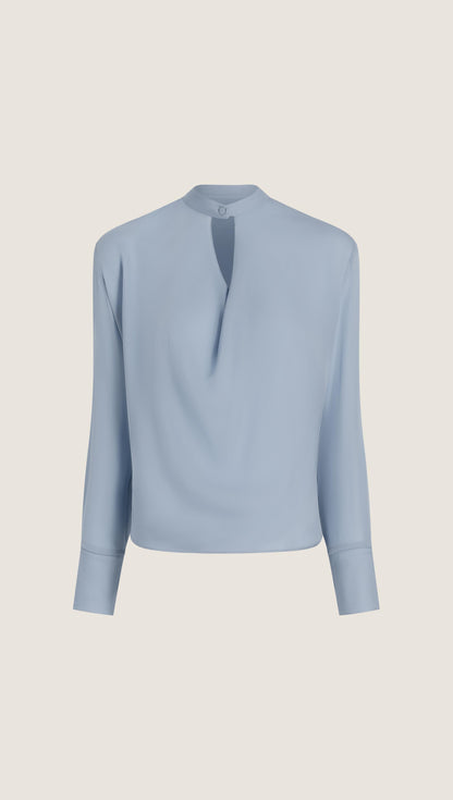 Cowl Neck Blouse in Double Georgette | Tufts Blue