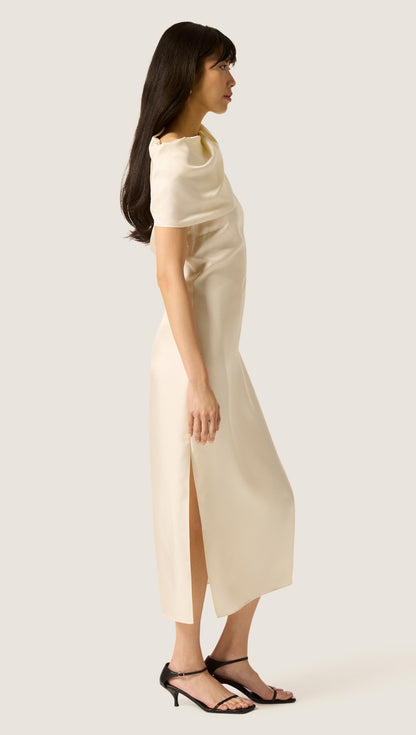 Funnel Neck Dress in Silk Twill | Ivory