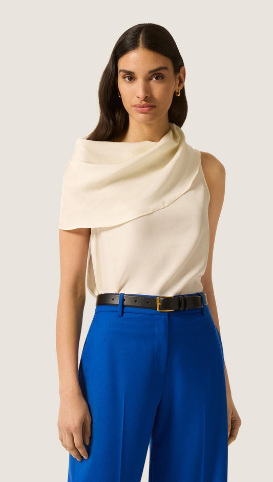 Funnel Neck Top in Silk Twill | Ivory