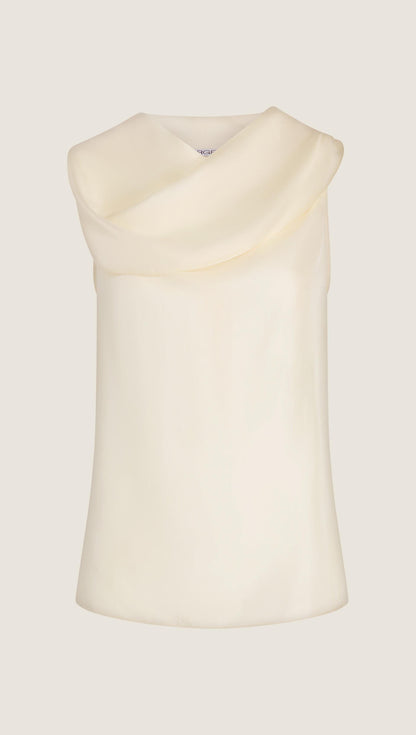 Funnel Neck Top in Silk Twill | Ivory