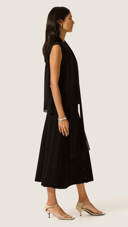 Sleeveless Bow Blouse in Silk Double Georgette | Black