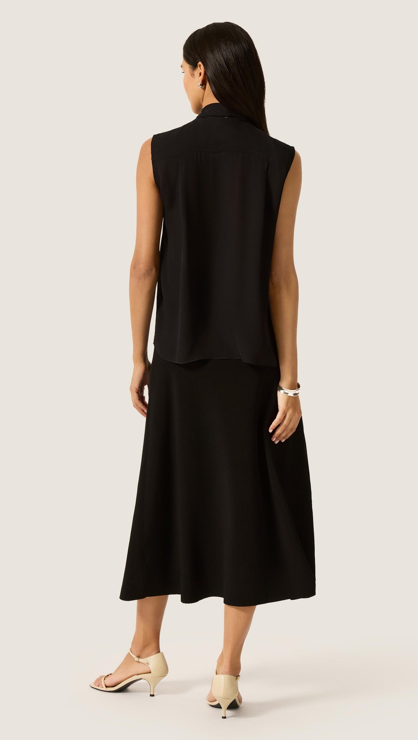 Sleeveless Bow Blouse in Silk Double Georgette | Black