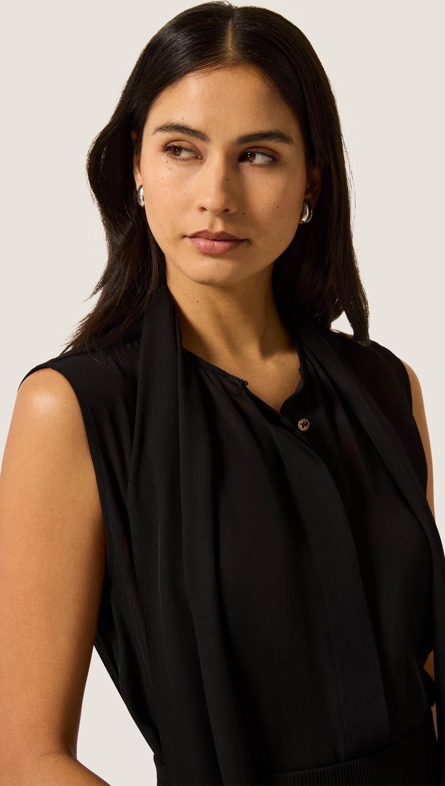 Sleeveless Bow Blouse in Silk Double Georgette | Black
