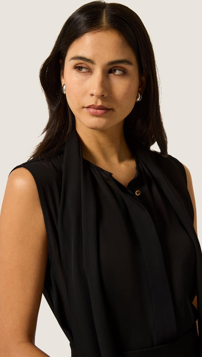 Sleeveless Bow Blouse in Silk Double Georgette | Black