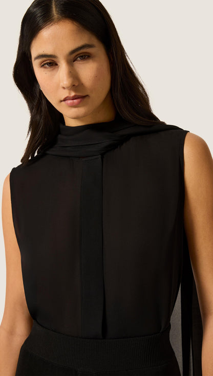 Sleeveless Bow Blouse in Silk Double Georgette | Black