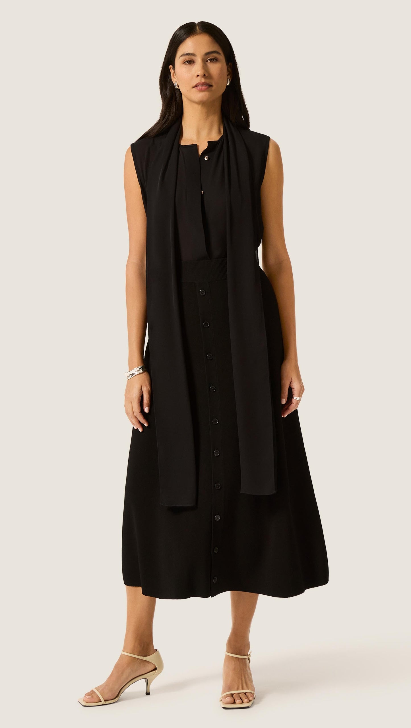 Sleeveless Bow Blouse in Silk Double Georgette | Black